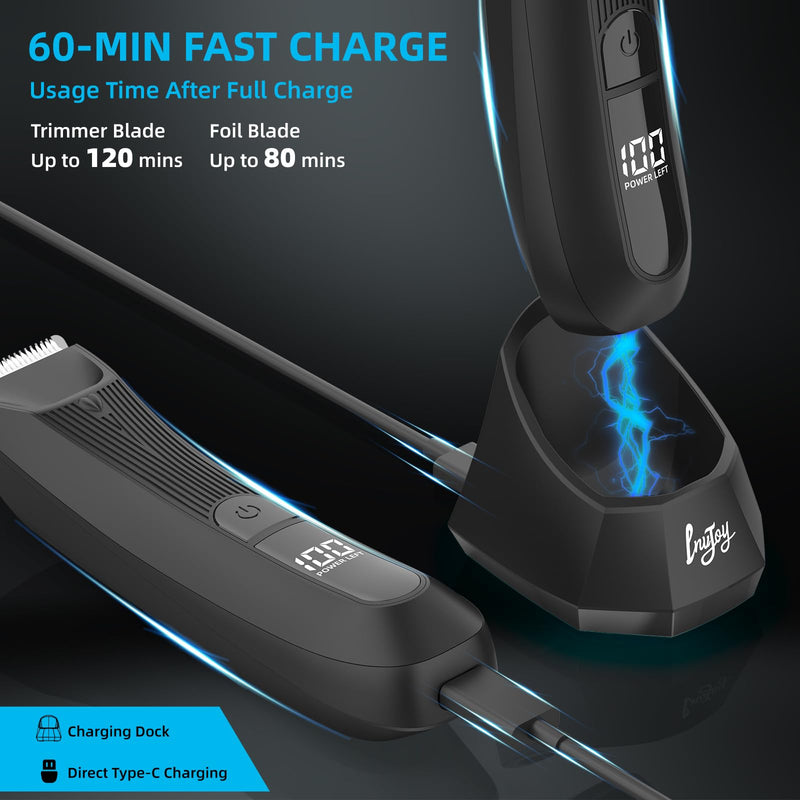 [Australia] - INVJOY Manscape Body Trimmer for Men, Waterproof Electric Razor/Shavers with Dual-Head for Facial, Pubic & Groin Hair Grooming, Ceramic & Foil Blades Hair Trimmer with LED - Birthday Gift for Him Dad 