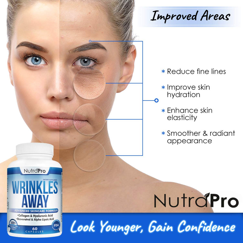 NutraPro Anti Wrinkle and Ageless Skin Vitamins - Dermal Repair Complex for Skin Repair with Collagen & Resveratrol, Alpha - Lipoic Acid & Hyaluronic Acid. Supplement for Dermal Renew and Anti-Aging.
