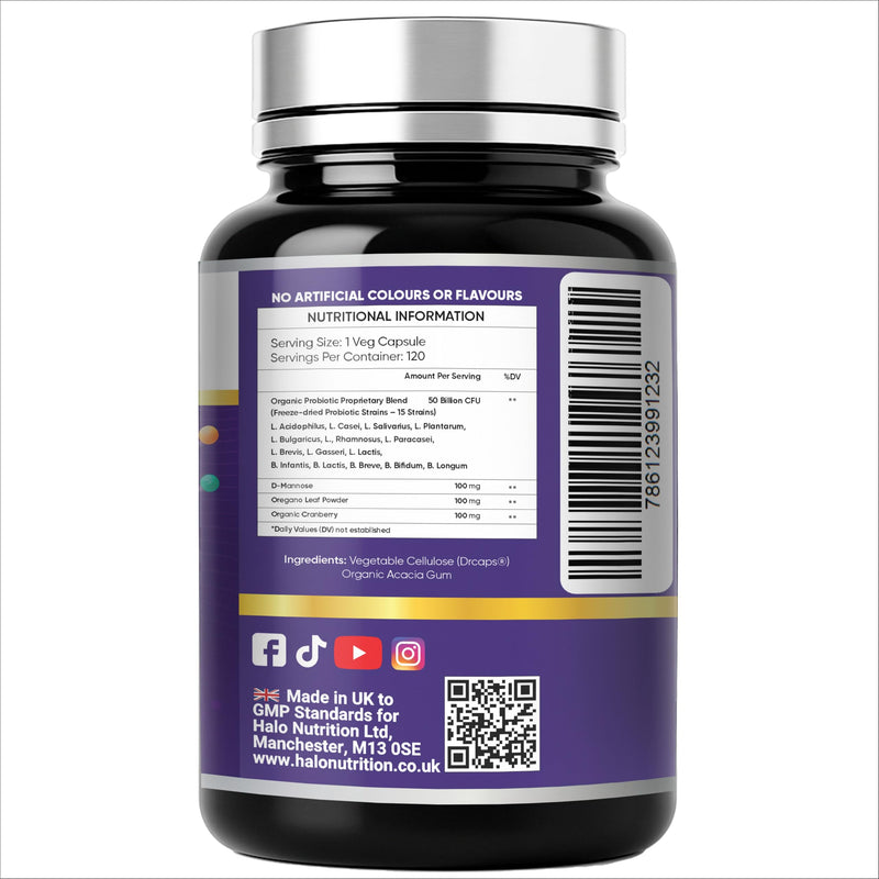 Bio Cultures Complex Probiotics & Prebiotics - 60 Billion CFU - 2 Months Supply - 120 Capsules - 20 Live Bio Cultures - Lactobacillus & Bifidobacterium Strains - Vegan -Halal- Complex Capsules