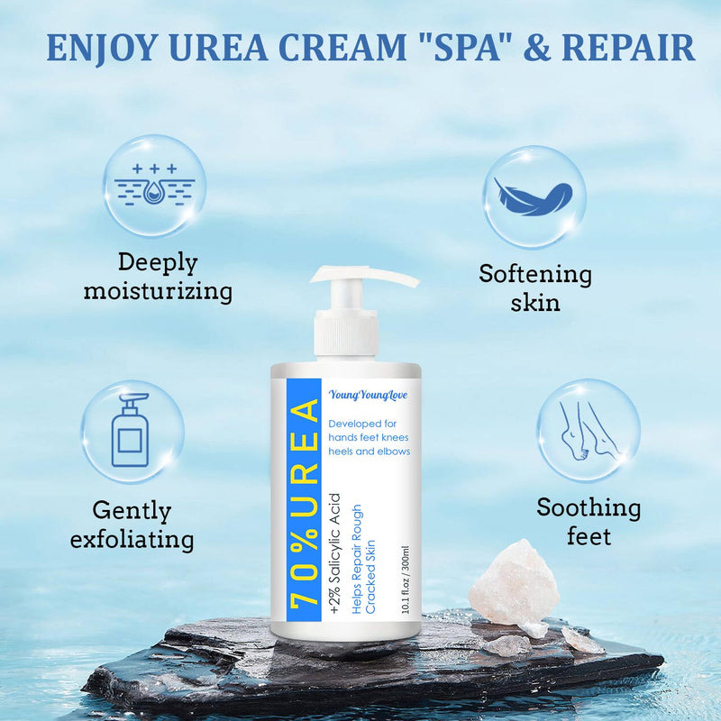 10.1 Oz - Urea Cream 70% plus Salicylic Acid 2% for Dry Cracked Feet, Heels, Knees, Elbows and Hands, Moisturizes, Softens and Removes Calluses Dead Skin Dark Blue 10.1 Ounce (Pack of 1)
