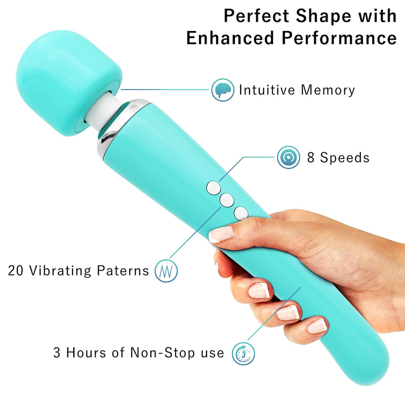 Therapeutic Cordless Massager - Powerful Massage Tool Handheld 8 Speeds 20 Patterns - Rechargeable Hand Massagers for Sore Muscles - Hand Held Massage Tool for Neck & Back Aquamarine