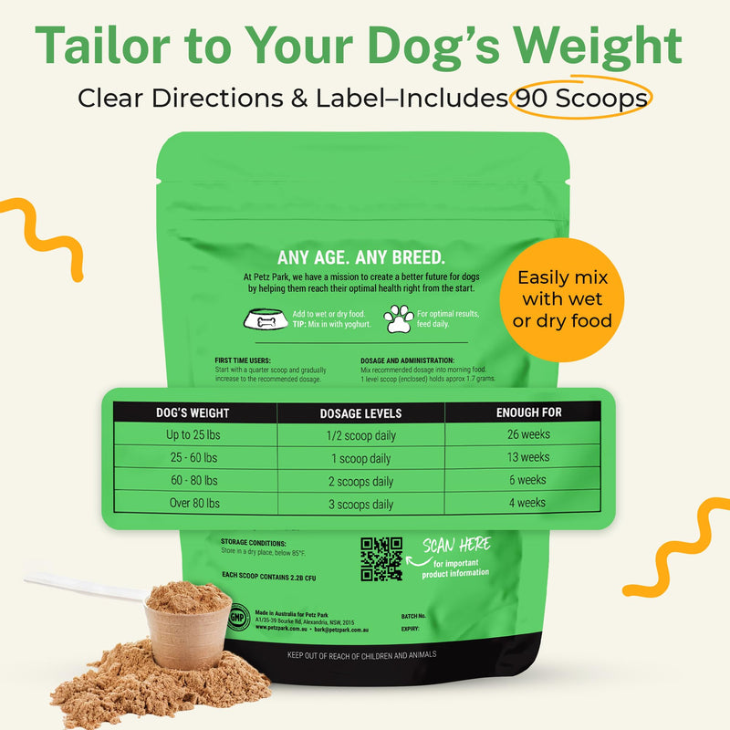 Probiotic for Dogs - Grain-Free Digestive Support Powder for Diarrhea, Bloating & Gas - Promotes Immune Support & Oral Health - Reduces Paw Licking, Allergies & Yeast Infections - 5.4 oz - 90 Scoops - PawsPlanet Australia