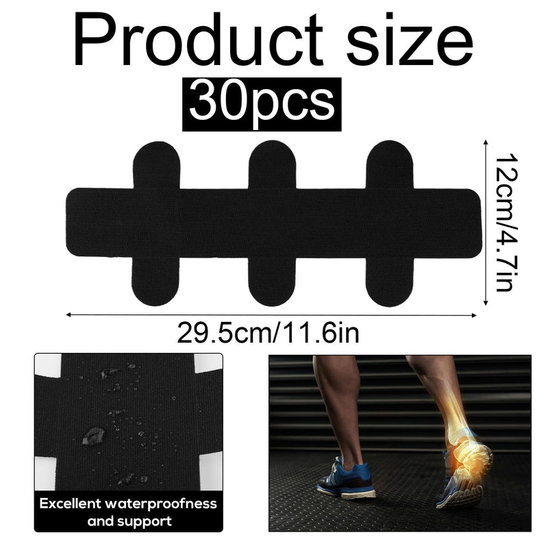 30 Pcs Tape for Achilles Tendon, Waterproof Adhesive Precut Achilles Tendon Ankle Athletic Tape Latex Free for Achilles Tendon Muscle Support (Black)