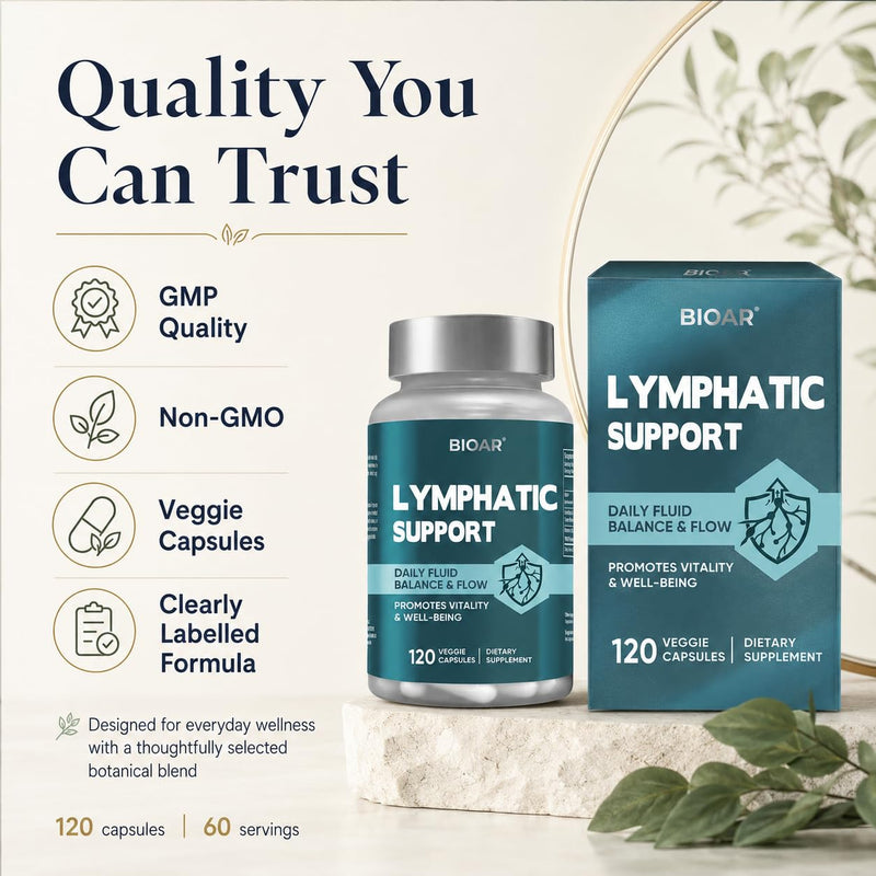 Lymphatic Drainage Supplements, Lymph System Support for Women & Men, Promotes Normal Fluid Balance, Internal Cleanse and Immune Defences, 120 Vegan Capsules 120 count (Pack of 1)