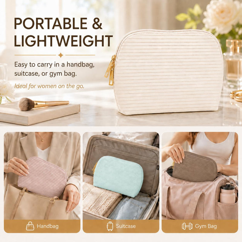 Waterproof Fold-Down Travel Makeup Bag for Women, Cosmetic Organizer with Multi-pocket, Stand Toiletry Bag (Premium Version, Taupe Brown, Medium)