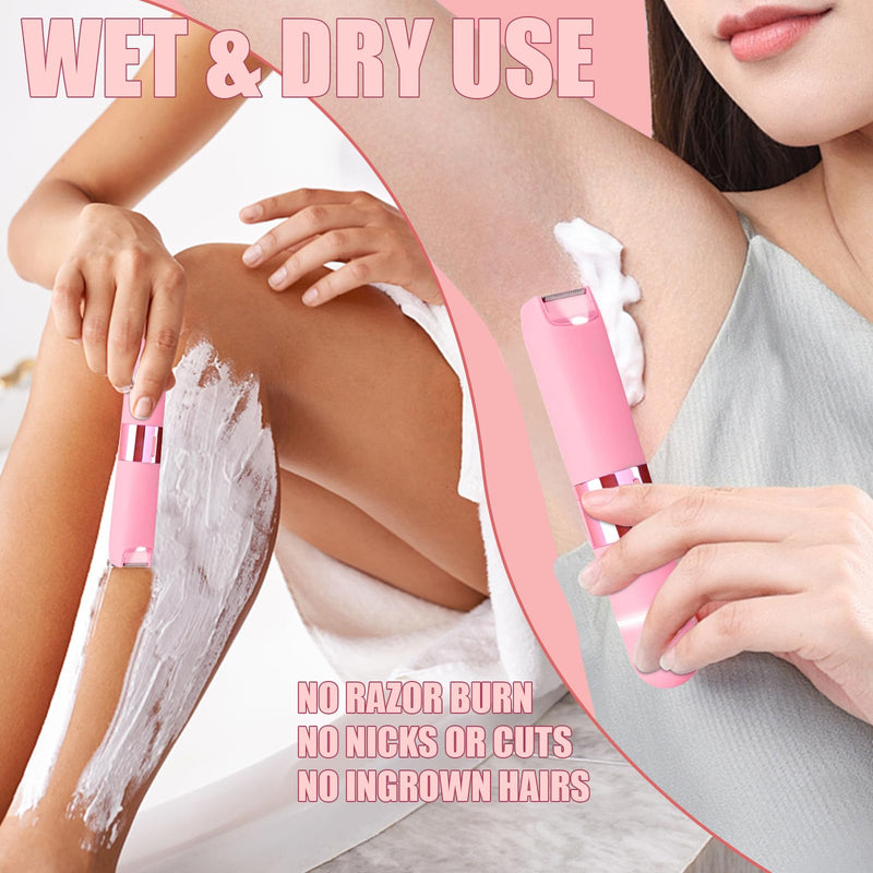[Australia] - Bikini Trimmer for Women - 2 in 1 Painless Electric Razors for Women, IPX7 Waterproof Rechargeable LED Dual Head Electric Shaver for Lady Bikini Underarm, Body, Leg, Face Hair Remove - Pink 