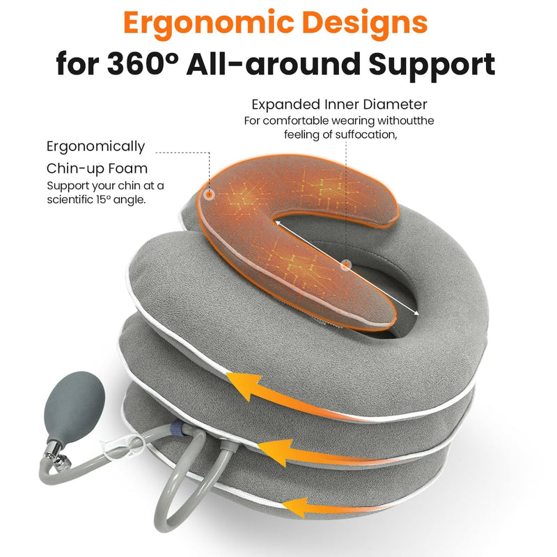 [Australia] - Neck Stretcher with Neck Brace,Cervical Traction Neck Device,Neck Relief Tool,Adjustable Inflatable Cervical Brace,Home Use Neck Decompression New Technology Breathable Fabric Washable(Gray) Gray 