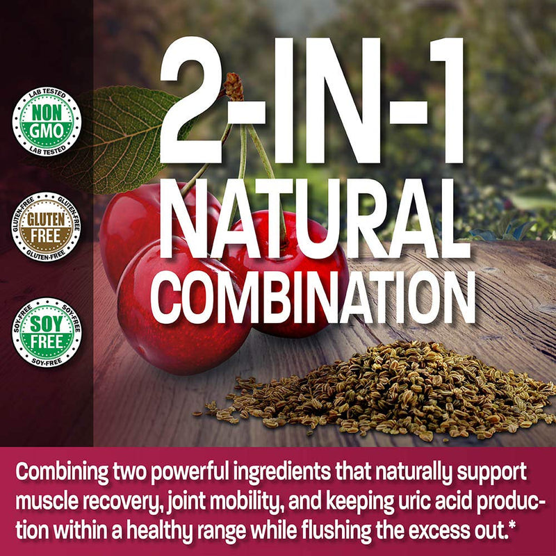 [Australia] - Bronson Tart Cherry Extract + Celery Seed Capsules - Powerful Uric Acid Cleanse, Joint Mobility Support & Muscle Recovery Supplement - Non GMO Formula, 120 Vegetarian Capsules Unflavoured 120 Count (Pack of 1) 