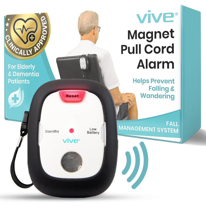[Australia] - Vive Magnet Pull Cord Chair Alarm for Elderly Adults - Bed Alarm - Fall Prevention for Elderly Dementia Patients - String Exit Alert Detection for Caregivers Monitoring Seniors - Batteries Included White 