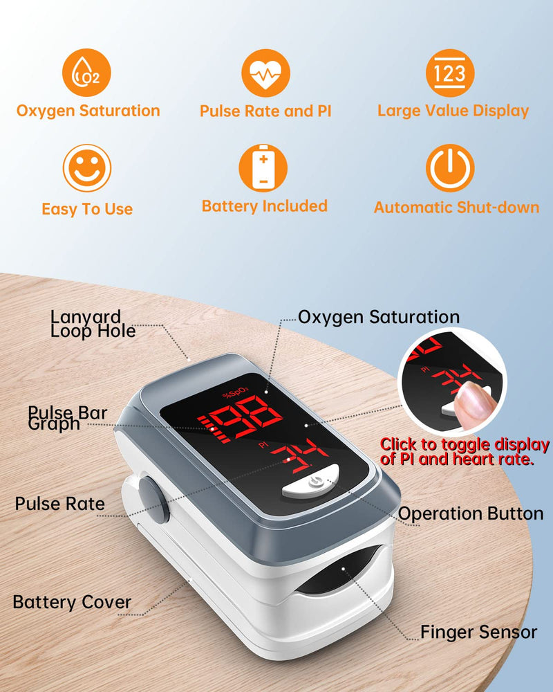 [Australia] - Fingertip Pulse Oximeter- HOLFENRY Mini Oximeter Oxygen Saturation Monitor for SpO2/Heart Rate/PI, Oxygen Monitor Fingertip 02 Pulse Oximeter Finger, Gray 