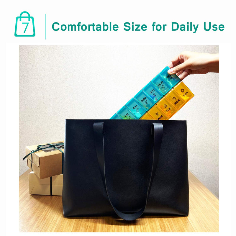 [Australia] - Mossime XL Large Daily Pill Organizer 2 Times a Day, Extra 7 Day Pill Box Am Pm, Weekly Day Night Vitamin Holder, Medicine Organizer, Big Pill Container, Medication Dispenser 14 Compartments Blue-orange 