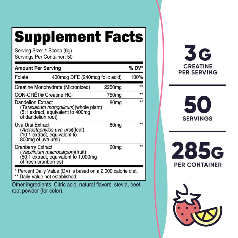 [Australia] - Nutricost Creatine Monohydrate Powder for Women, Micronized, Strawberry Lemonade, 50 Servings - Vegetarian, Non-GMO, Gluten Free 50 Servings (Pack of 1) 
