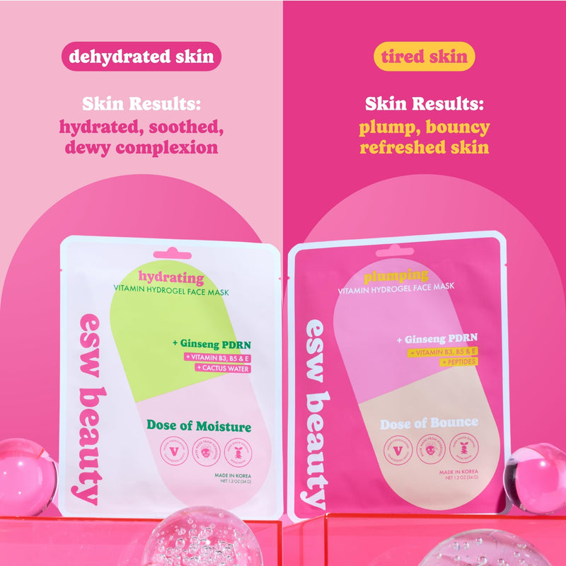 ESW Beauty PDRN Face Mask, Dose of Moisture, Korean Skin Care, 1 Pack | Hydrogel Sheet Face Mask, Vitamin PDRN Mask with B Vitamins, Cactus Water & Vitamin E for Hydrating & Moisturizing Dry Skin