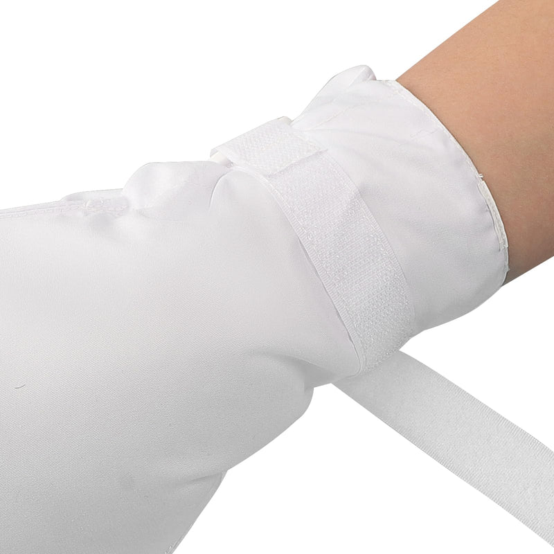 Adults Dementia Restraint Gloves Waterproof Padding Wrist Strap Braces Security Mitten for Dementia Patients Elderly Safety Hand Gloves Injury Protector Autism Finger Control Anti Scratch Mitts White