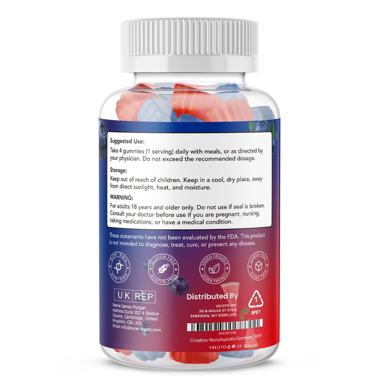 Creatine Monohydrate Gummies 5000mg, 10-in-1 Formula with Taurine, B12, B6 & Beetroot, Muscle Growth, Energy & Focus, Vegan Sugar-Free Pre Workout for Men & Women, 120 Blueberry & Watermelon Gummies