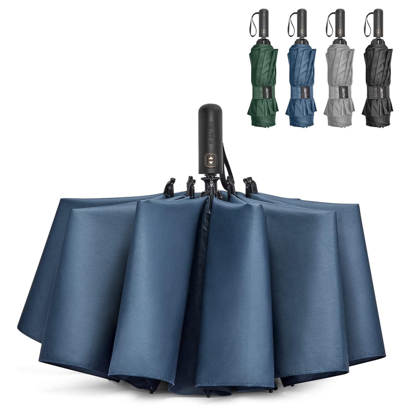 G4Free 62 Inch Large Golf Umbrella Compact Reverse Travel Umbrella (Navy Blue+Navy Blue with Reflective Stripe)
