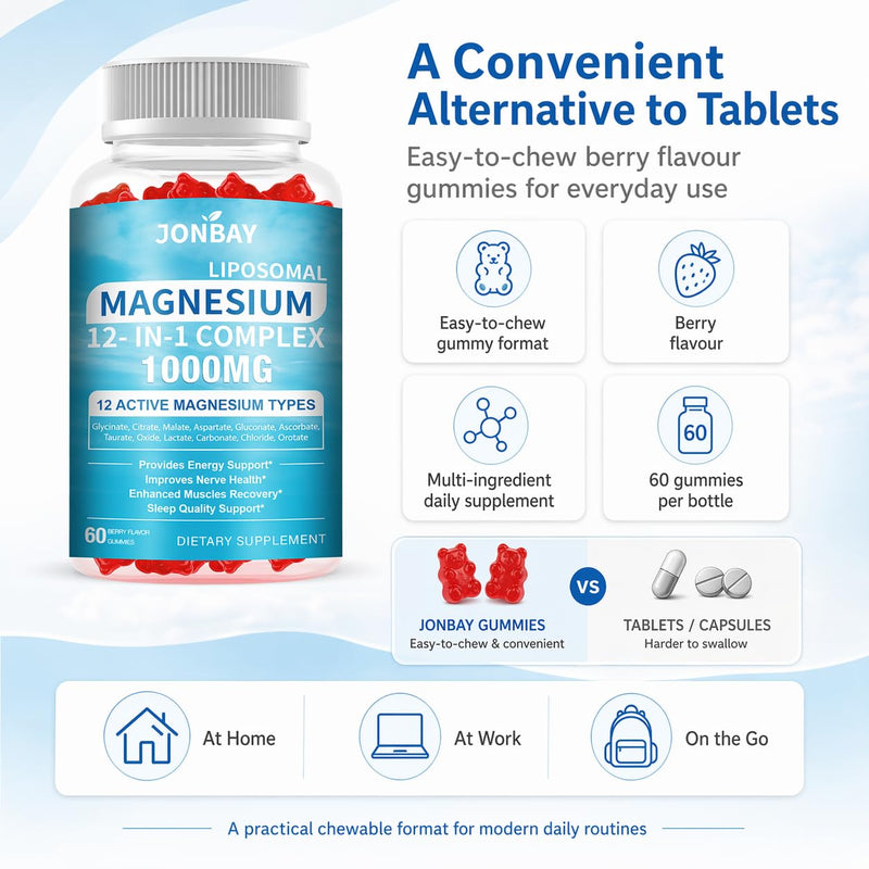 2 Pack 21-in-1 Liposomal 12 Active Magnesium Complex 1000mg Gummies - with Magnesium Glycinate,Citrate,Malte & Vitamin C - Magnesium Supplements for Supports Bone,Muscle,Relaxation & Sleep 60 count (Pack of 2)