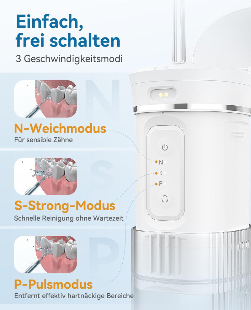 [Australia] - Travel Oral Irrigator, Portable Water Teeth Cleaning Wireless, 200ml Extendable Water Tank, IPX7 Waterproof, 3 Modes Water Flosser Electric Oral Irrigator for Travel and Vacation 