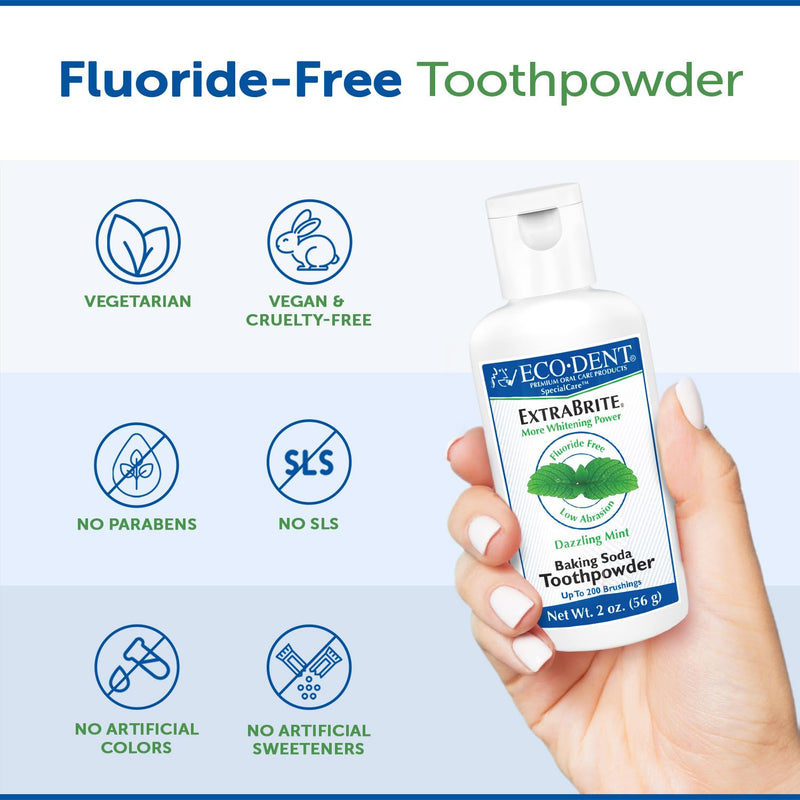 [Australia] - Eco-Dent ExtraBrite Baking Soda Toothpowder, Mint - Fluoride-Free Toothpaste Powder, SLS-Free Tooth Powder with Oxidizing Calcium Peroxide, Whitening Toothpaste Alternative, 2 Oz Ea (Pack of 2) 