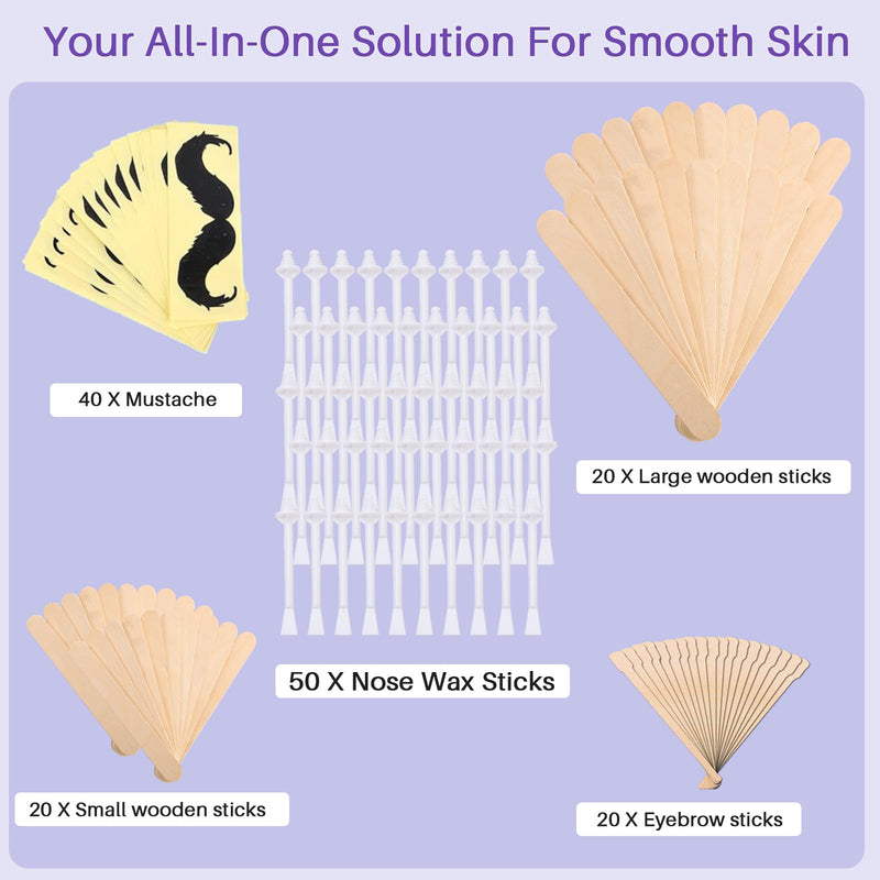 [Australia] - BLITZWAX Nose Wax Sticks for Hard Wax Hair Removal 110pcs Waxing Sticks Kit for Beard, Armpits, Chest, Back and Legs Applicators for Men's At-Home Waxing, Includes 40pcs Mustache Guards White 