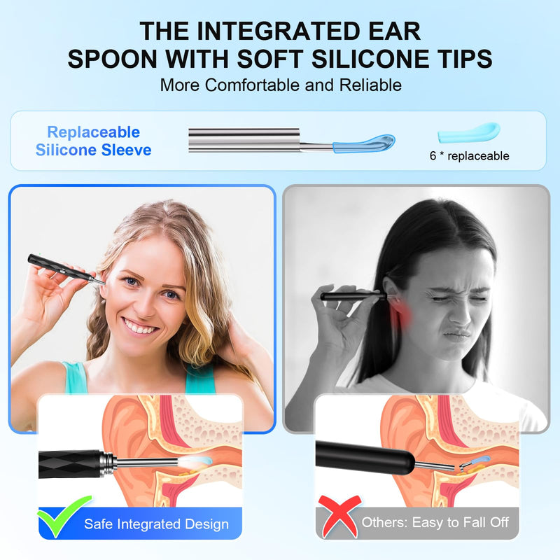 [Australia] - High-Definition Ear Wax Removal, Wireless Ear Cleaner, Safe and Gentle Ear Wax Removal Kit, Rechargeable Ear Cleaner with Camera and Light, Ear Cleaning Kit for Android and iOS (Black) Black 