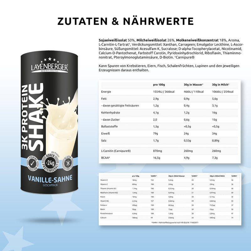 [Australia] - Layenberger 3K Protein Shake - 79% protein and only 4.1% carbohydrates with 7.2 g sugar, (1x 360 g) - vanilla cream 360 g (pack of 1) 