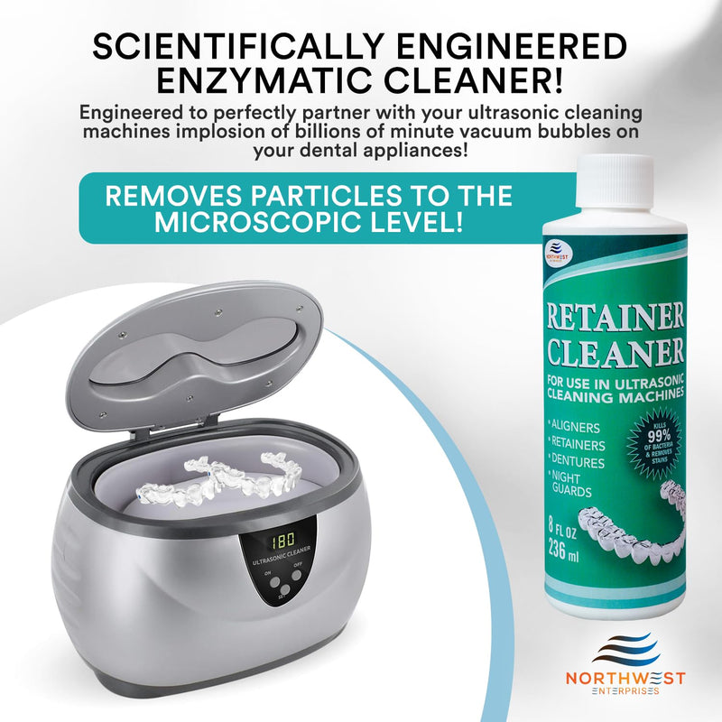 [Australia] - Ultrasonic Retainer Cleaner Solution Concentrate - Ultrasonic Denture Cleaner for Ultrasonic Machines - Cleans Mouthguards, Invisalign, and Nightguards - Odor, Stain and Discoloration Remover (8 oz) 8 ounces 