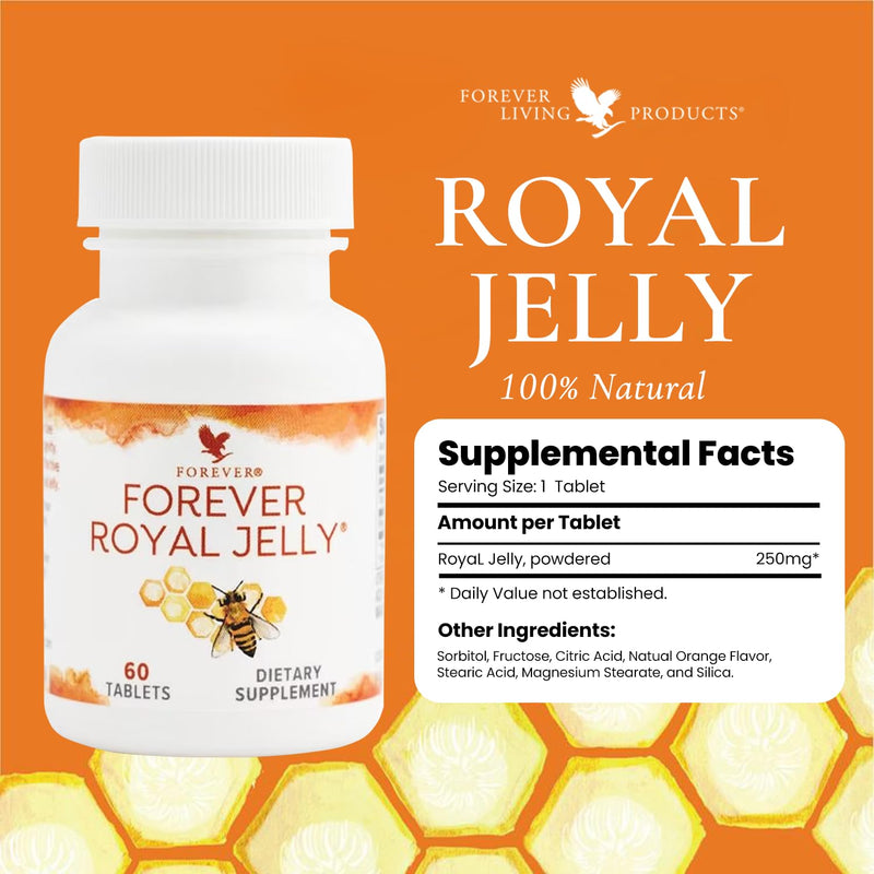 [Australia] - Forever Royal Jelly by Forever Living, 60 Tablets, 100% Natural Energy Supplements, Fed Like a Queen with These Energy Supplements, Supports Health and Wellness. 60 Count (Pack of 1) 