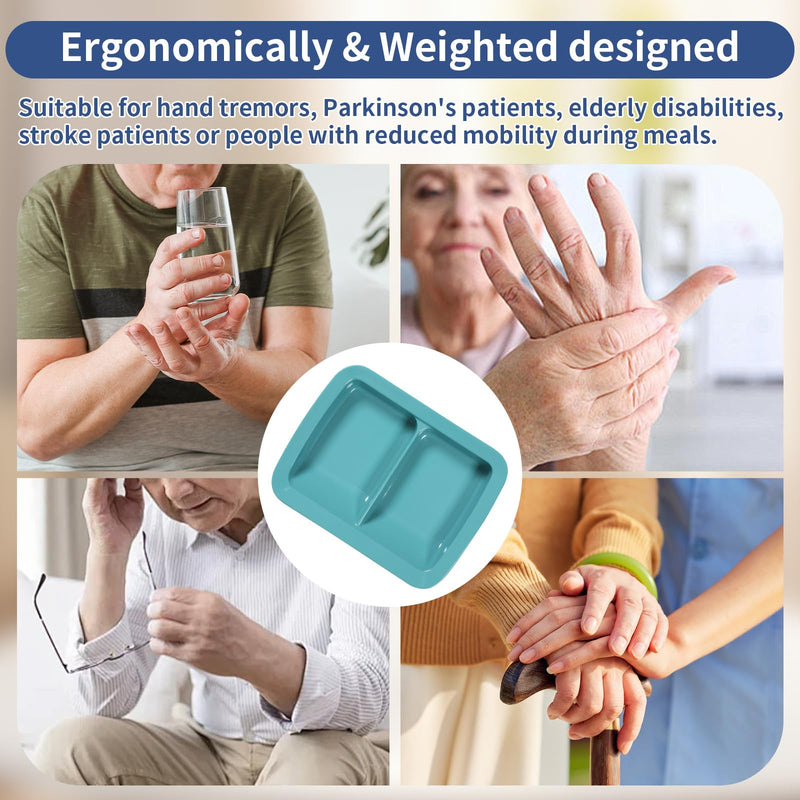 [Australia] - Adaptive Utensils Weighted Non-slip Scoop Divided Plate,Parkinsons Products,Dementia Living Aids, Eating Equipment for Disabled/Elderly/Tremors/Patients (Two sections plate-Pack of 1) Two sections plate-Pack of 1 