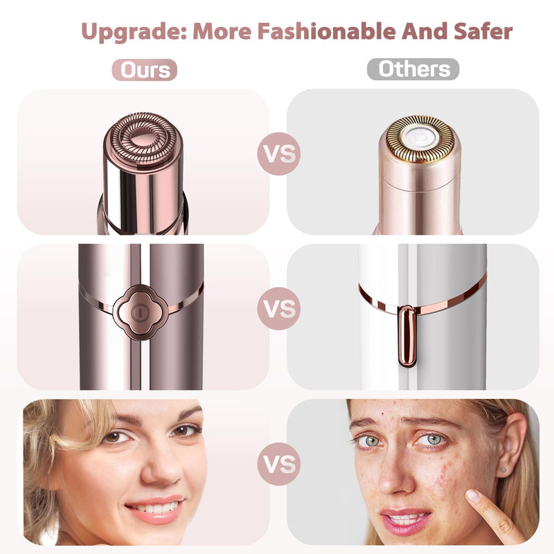 Facial Hair Removal for Women, Electric Painless Facial Hair Remover, Rechargeable Hair Removal Device for Face, Lip, Chin with 2 x Replacement Heads, Rose Gold Gold+2 Heads