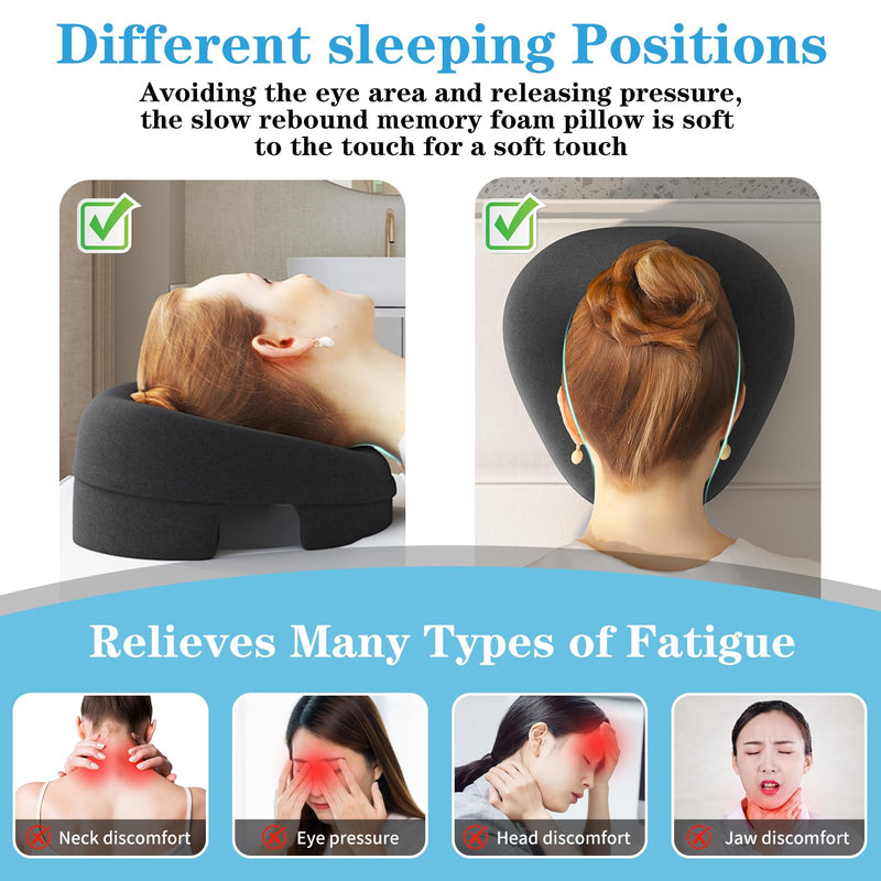 [Australia] - Ergonomic Face Down Pillow – Memory Foam Face Pillow with Detachable Cover, Massage Headrest for Bed, Stomach Sleeping, Post-Eye Surgery Recovery, Includes 10pcs Disposable Covers (Black) Black 