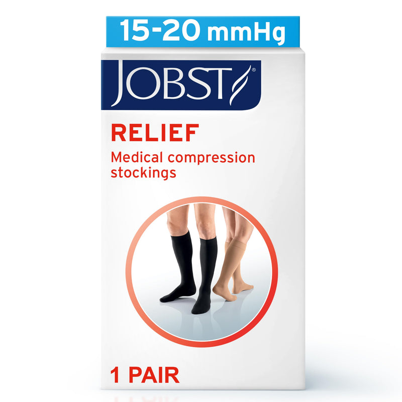 [Australia] - JOBST Relief Knee High Graduated Compression Socks, 15-20 mmHg - Comfortable Unisex Design - Open Toe, Beige, Medium Medium (1 Pair) 