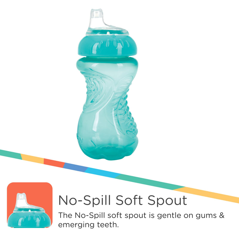 Nuby 3 Pack No Spill Toddler Sippy Cups - Toddler Cups Spill Proof with Easy and Firm Grip - BPA Free Toddlers Cups - Blue, Aqua, Green Boy