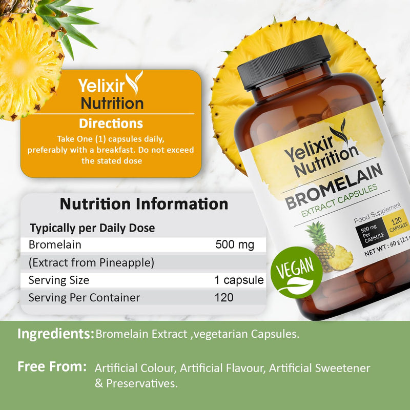 Bromelain Capsules 120 nos (2400 GDU/g), High Strength Digestive Enzyme Pineapple Extract