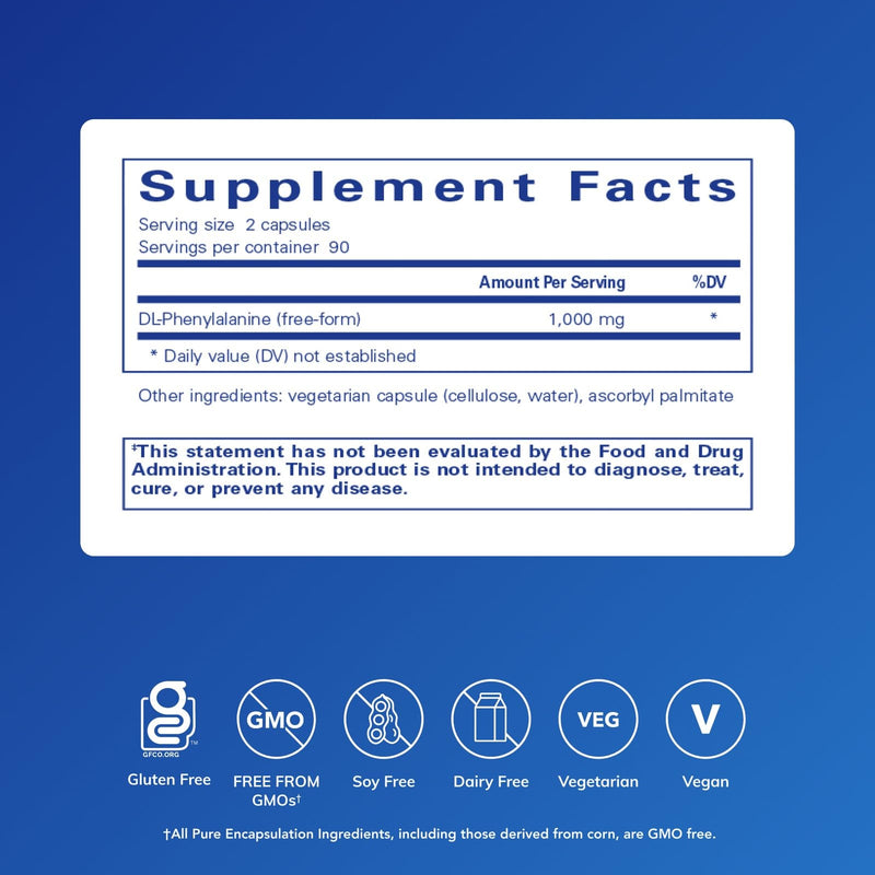 Pure Encapsulations DL-Phenylalanine, 180 Capsules | Amino Acid Supplement for Memory and Focus, Joints, Muscles, and Cognitive Support* 180 Count (Pack of 1)