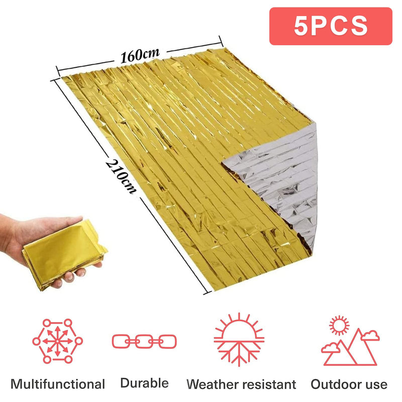 [Australia] - Pack of 5 rescue blankets 210 x 160 cm, rescue blanket gold silver, rescue blankets, rescue foil, rescue blanket extra strong, emergency blanket, first aid blanket for first aid hiking & camping and outdoors 