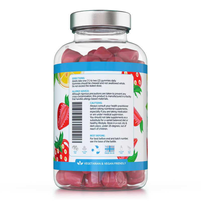 Biotin Gummies 10,000mcg – 60 Vegan Vitamins - Natural Strawberry Flavoured Two Yummy Gummy Daily Dose - Supports Normal Skin & Hair Growth - Chewable - No Artificial Sweeteners – UK Made 60 Gummies