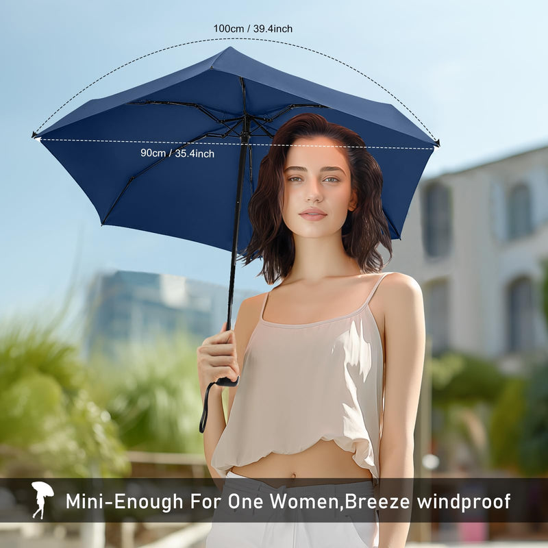 Mini Travel Umbrella Compact for Purse Lightweight Nano Waterproof for Rain | Fits purse and Pocket Foldable & portable for women/men，easy carry to outdoor/travel/work 05.Dark Blue-2Pack