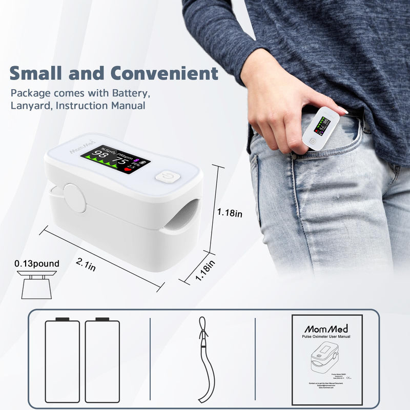 MOMMED Pulse Oximeter, Blood Oxygen Saturation Monitor (SpO2) with Clear Display, Pulse Rate (PR) Perfusion Index (PI) Finger Oximeter, Accurate Oxygen Saturation Meter for Fitness, Sports or Aviation YM201