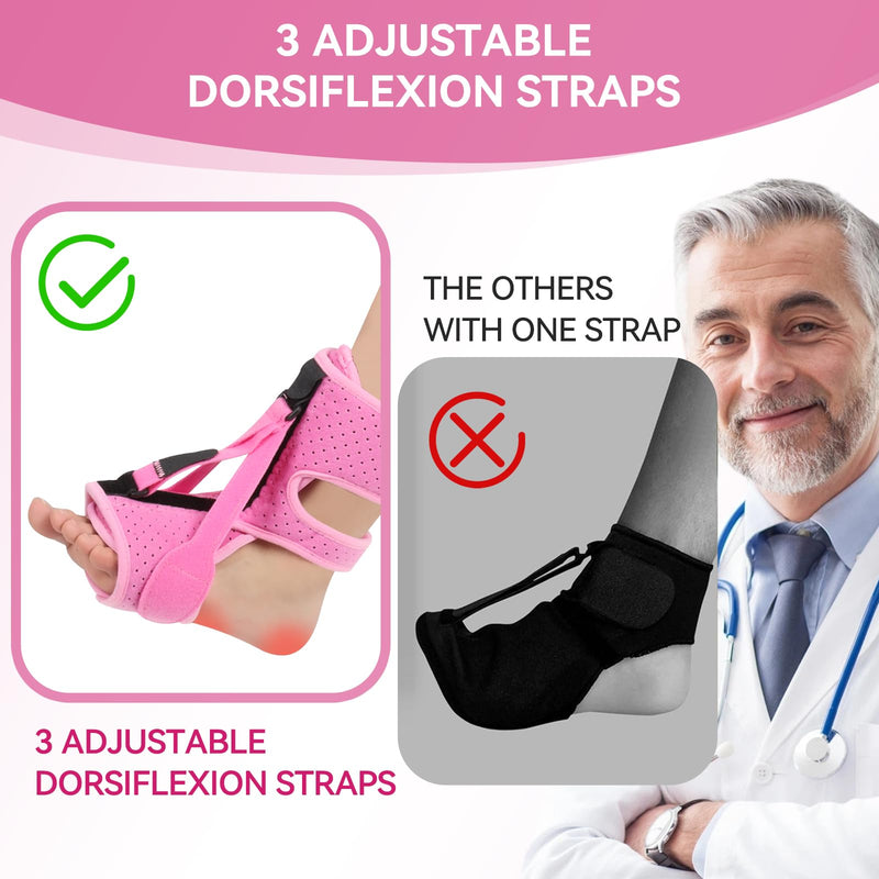 Plantar Fasciitis Night Splint, 3-Adjustable Relief with Massage Balls & Arch Support, For Men & Women(Pink) Pink