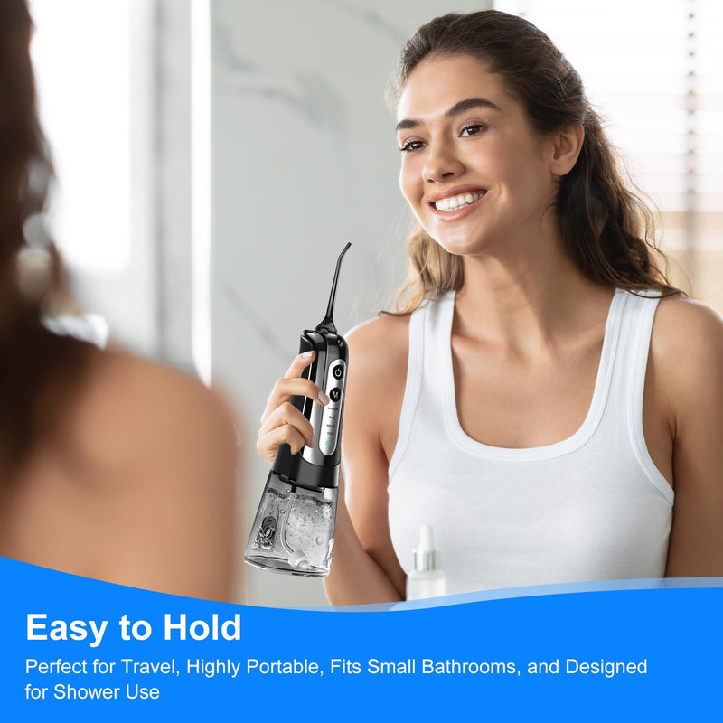 [Australia] - Water Dental Flosser Pick for Teeth: 4 Modes Cordless Portable Water Flossers Teeth Cleaner Rechargeable 300ML IPX7 Waterproof Oral Irrigator Flossing Cleaning Picks for Home Travel Black 