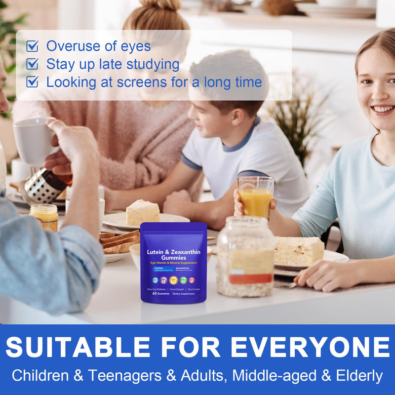 Lutein Gummies 60 Count, Eye Health Supplement, Eye Support Gummies with Zeaxanthin, Vitamins A, C & E, Provide Antioxidant Support & Maintain Visual Comfort, Daily Vision Support Supplement