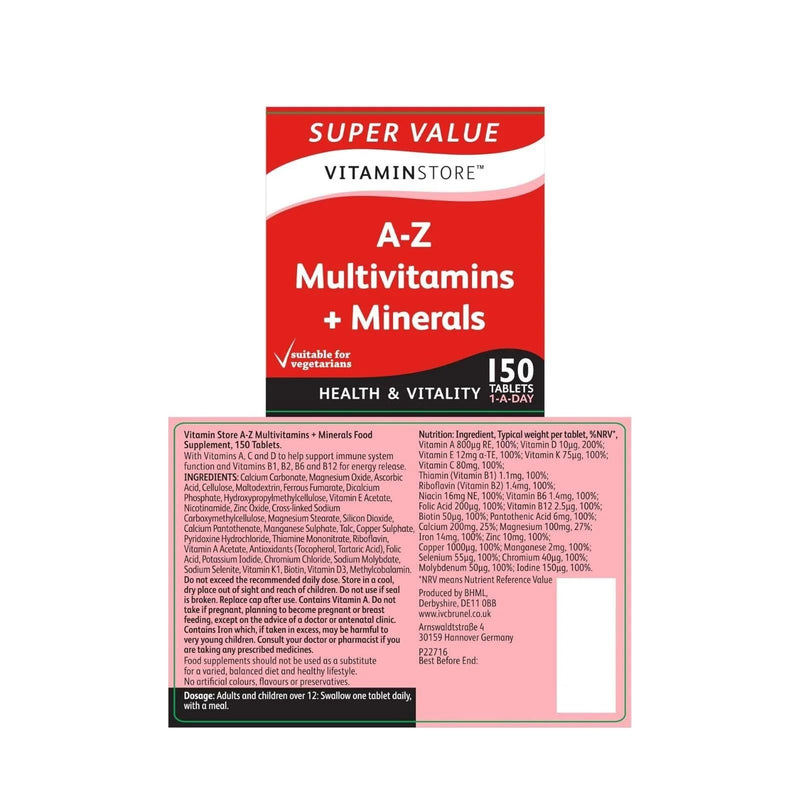 Vitamin Store A-Z Multivitamins & Minerals Tablets – 300 Tablets (2 x 150) – 10 Month Supply – Daily Immune System Support, Energy & General Health
