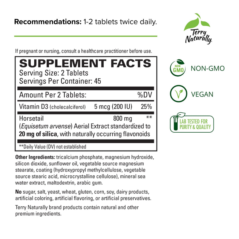 [Australia] - Terry Naturally Silica-20 - 90 Tablets - Supports Healthy Hair, Skin, Nails & Bone Density - Vegan, Non-GMO - 45 Servings 