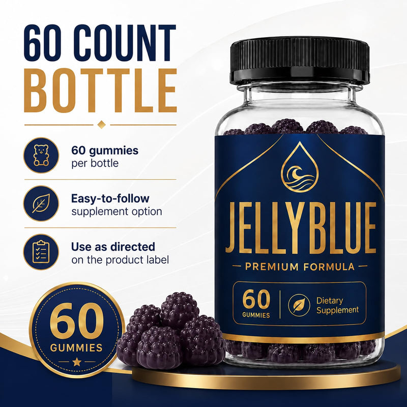 JellyBlue Gummies for Men, Daily Wellness Gummy, Natural Flavor, 60 Count