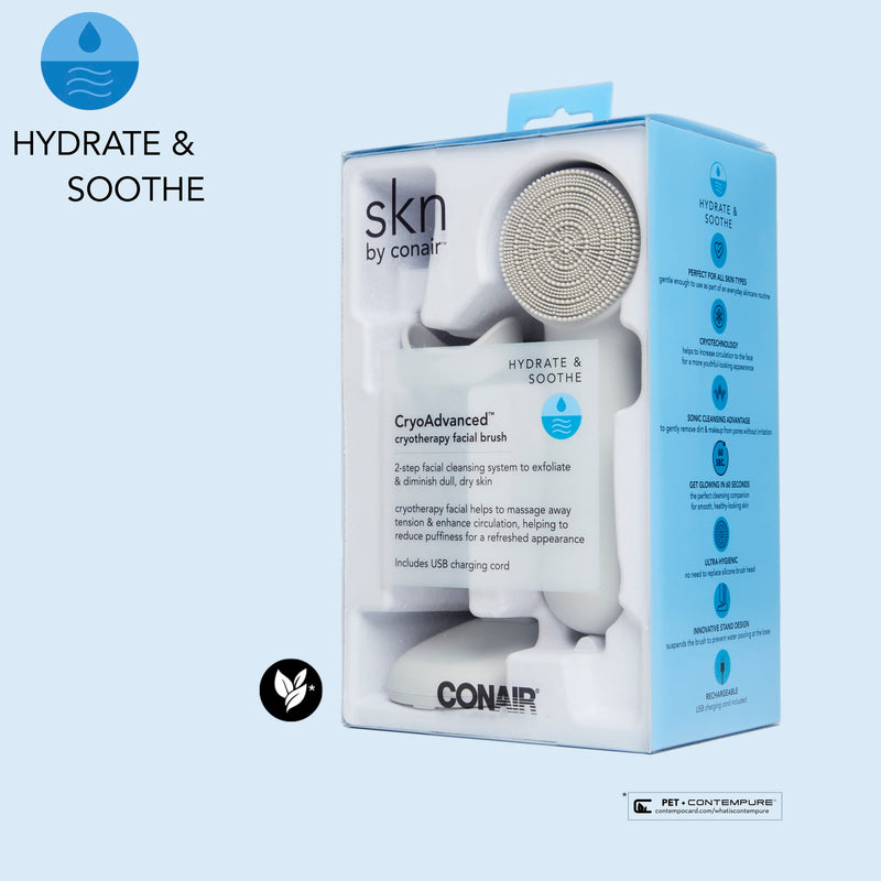 [Australia] - skn by conair Cryotherapy Advanced Facial Cleansing Brush, Featuring Ultra-Hygienic Silicone Brush Head and Cool Plate to Help Soothe Inflammation and Reduce Puffiness 