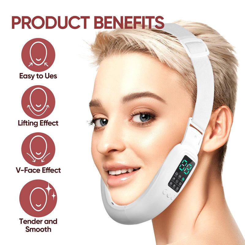 Intelligent Electric Double Chin and V-Shaped Face Machine with 8 Modes & 15 Adjustable Intensities - Women's V-Face Device White