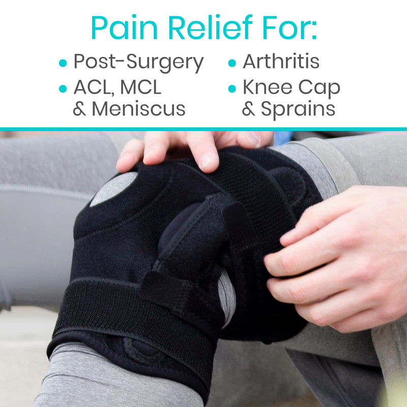 [Australia] - Vive Hinged Knee Brace (2 Pack) - Relieves ACL, MCL, Meniscus Tear - Lightweight, Comfortable, Breathable Open Patella Wrap with Side Stabilizers - for Women & Men - Adjustable Strap for Tendonitis (Black) Black 