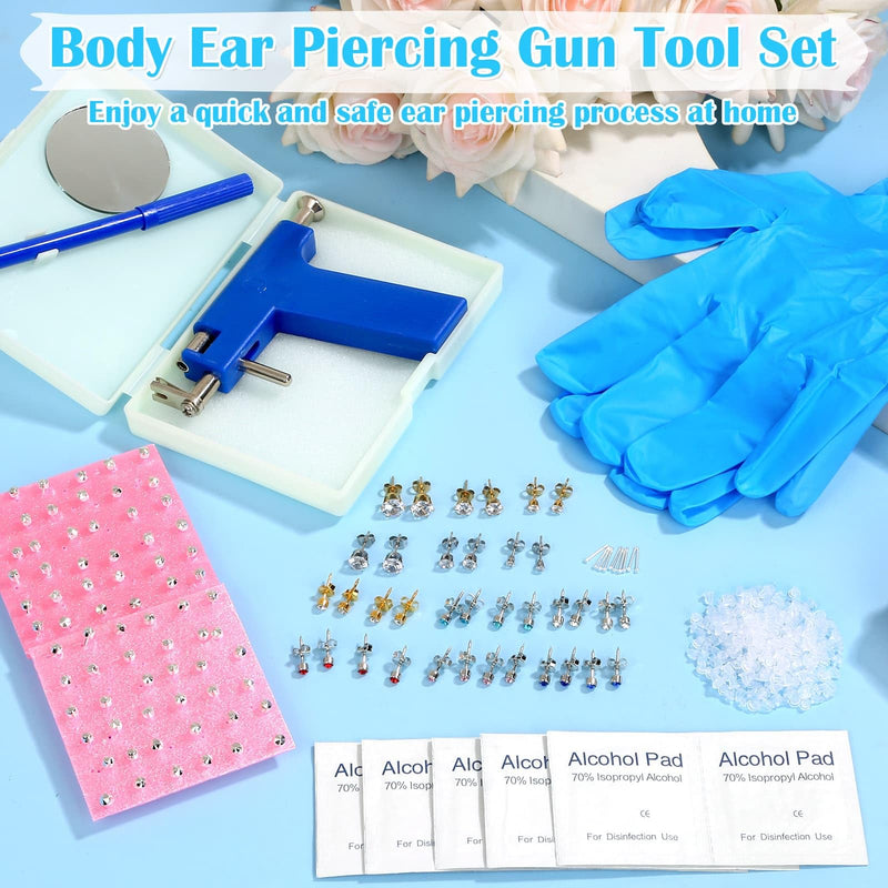 Ear Piercing Gun Kit with Earrings, Professional Ear Nose Piercing Gun with Ear Piercing Kit Surgical Steel Earrings for Salon At Home Piercing Kit Blue Gun With Ear Studs