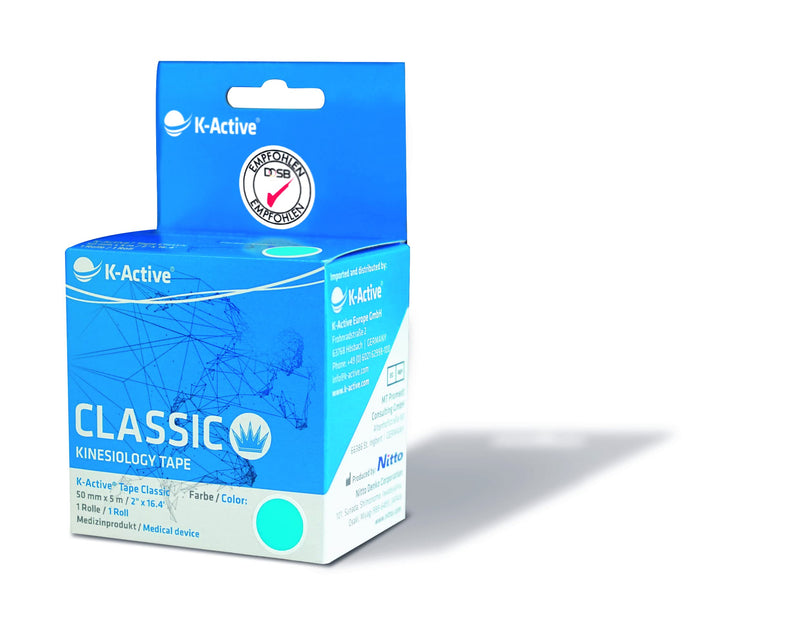 K-Active Kinesiology Tape Classic Blue, Water Repellent and Hypoallergenic, 50 mm x 5 m, 3 Roll 3 Roll 50 mm x 5 m